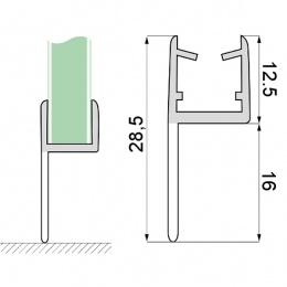 U profils 10mm stikls/grīda 2.5m