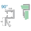 U profils durvīm ,90 grādi 10mm stikls/stikls 2.5m