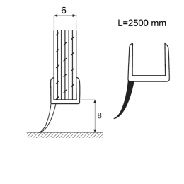 U profils 6mm stikls/grīda 2.5m