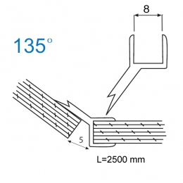 U profils 8mm stikls/stikls 135 2.5m